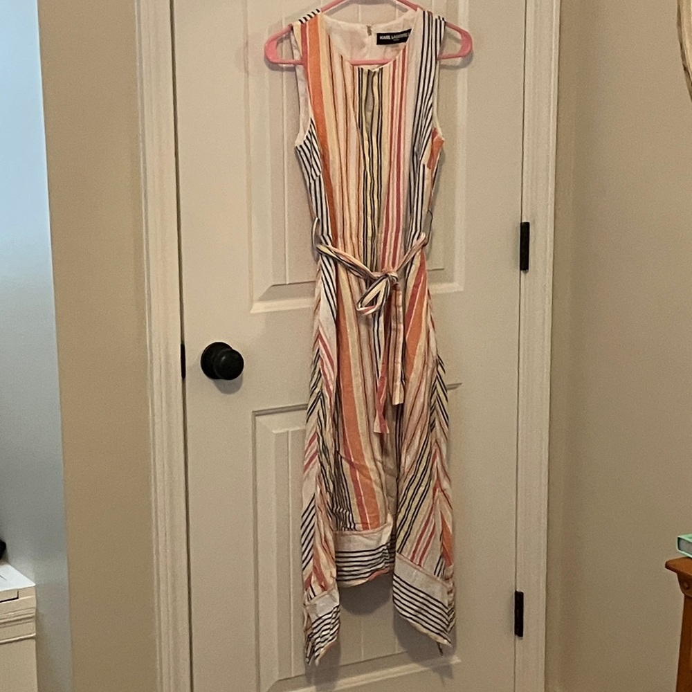 Karl Lagerfeld Asymmetrical Striped Dress - Pink, Orange, Black